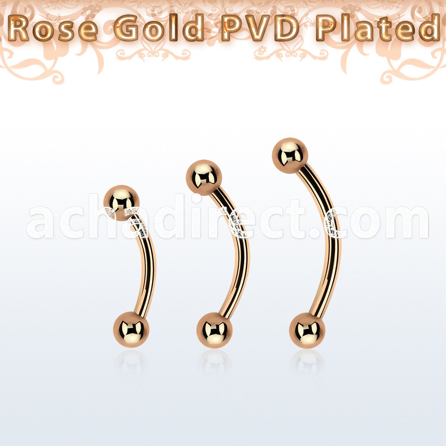 bnttb4 rose gold steel eyebrow banana w 2 4mm balls