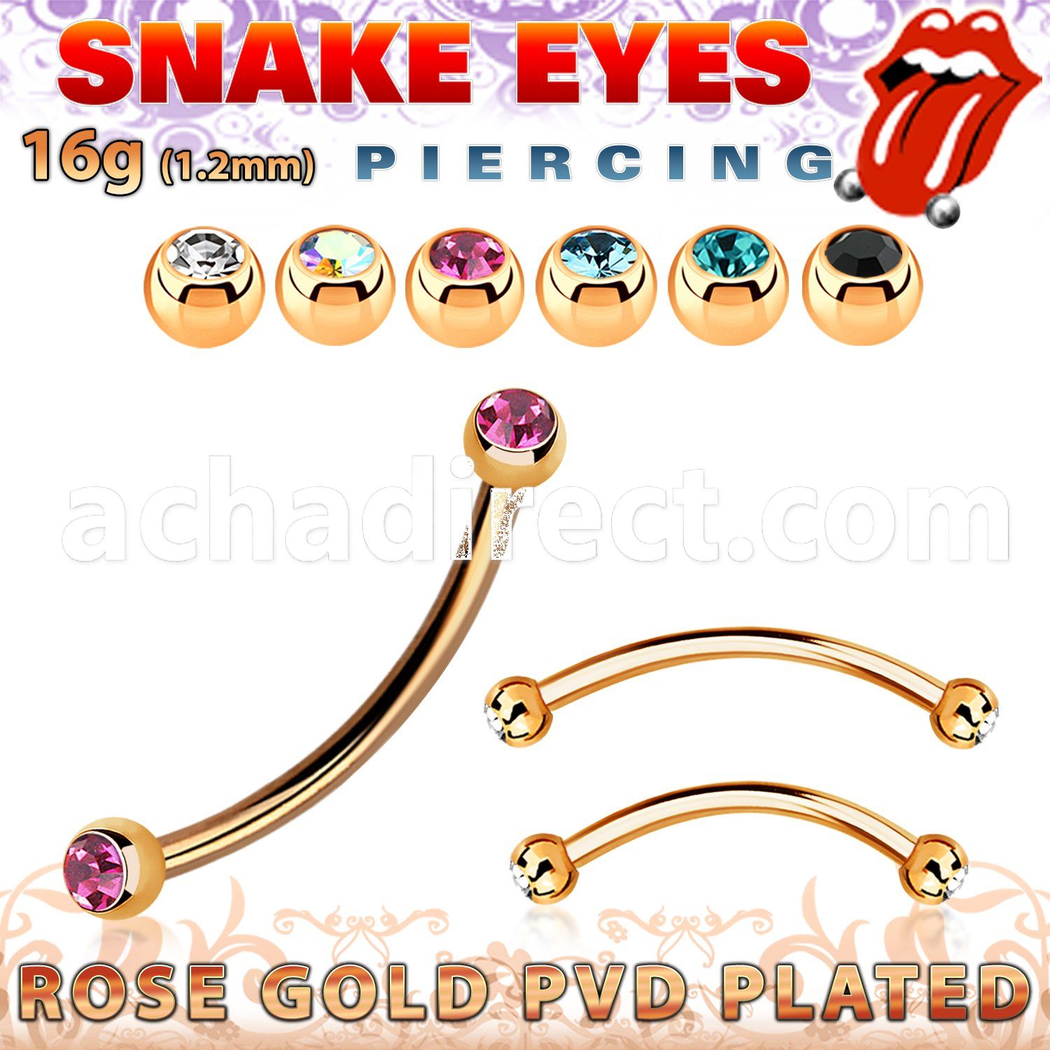 bnttj25l rose gold steel snake bite banana tiny 2.5mm jewel ball