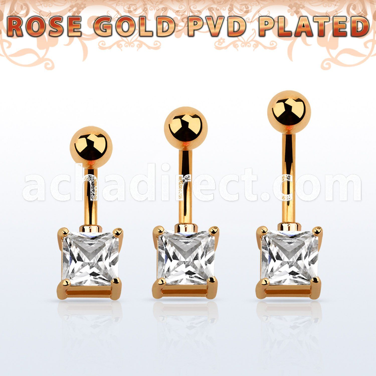 bnttsqz rose gold belly banana w 7mm prong set square cz stone