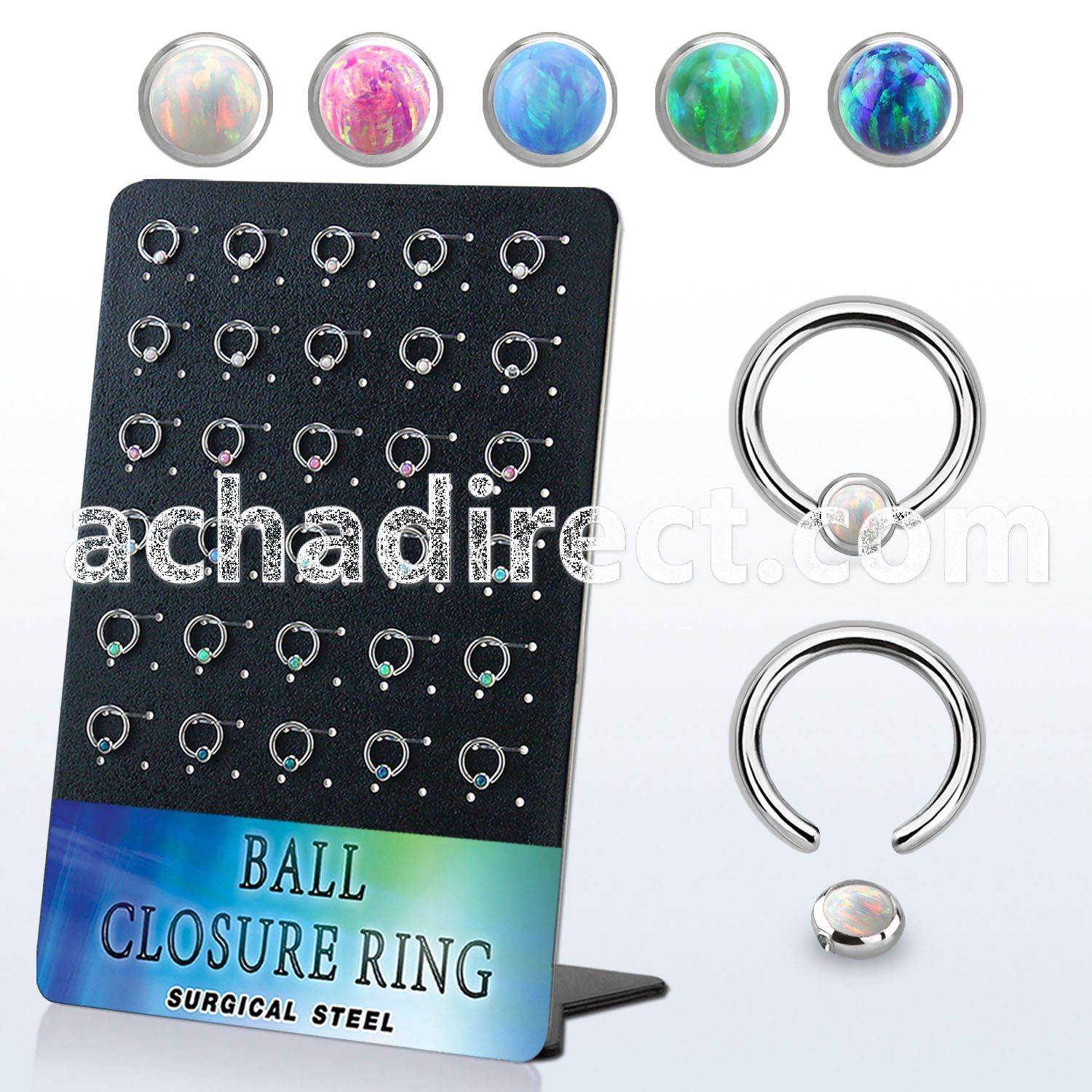 board 30 steel ball closure ring 6mm w 3mm disk with opal