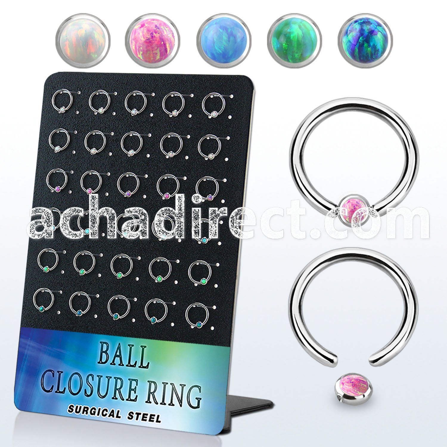 board 30 steel ball closure ring 8mm w 3mm disk with opal