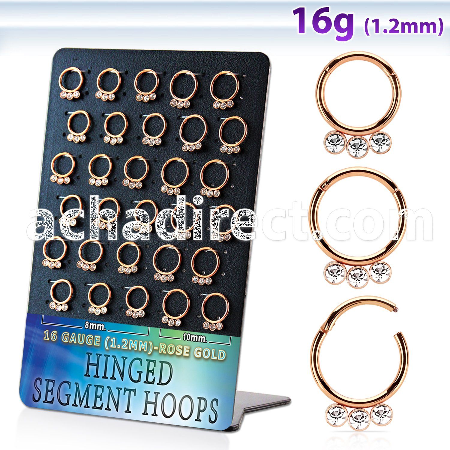 board rose gold steel hinged segment ring w crystal below