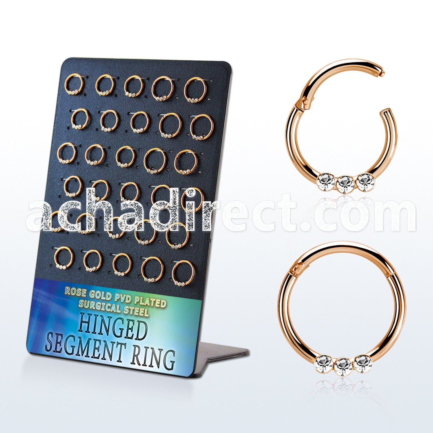 board rose gold steel hinged segment ring w small crystal