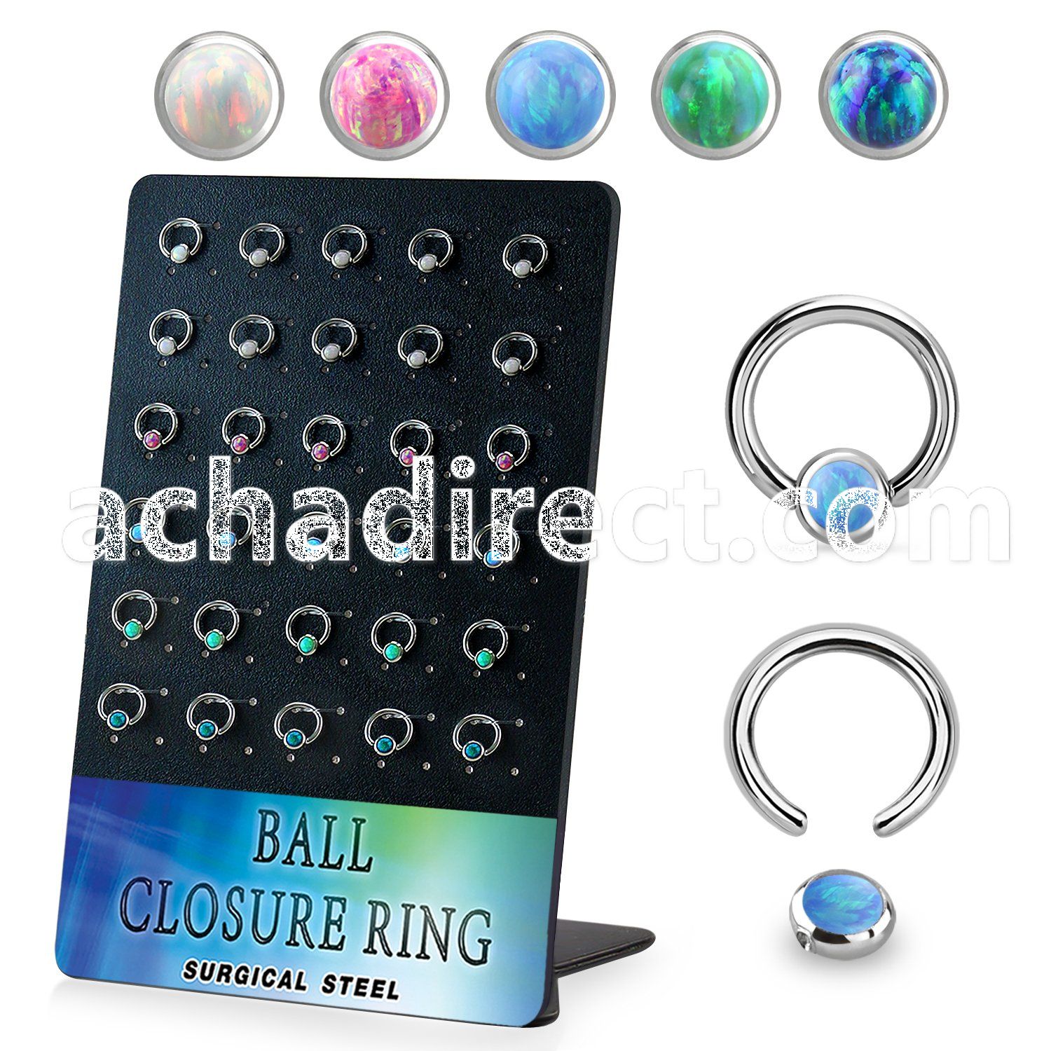 board w 30 steel ball closure ring w 4mm disk with opal