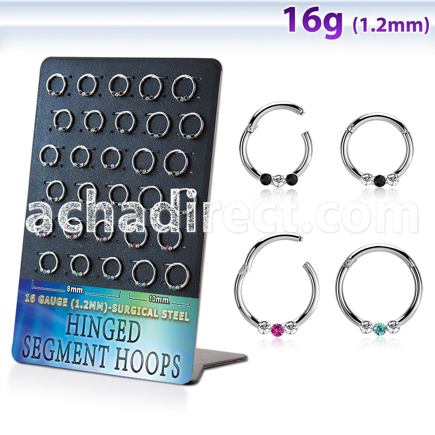 board w steel hinged segment rings w bi color crystals 