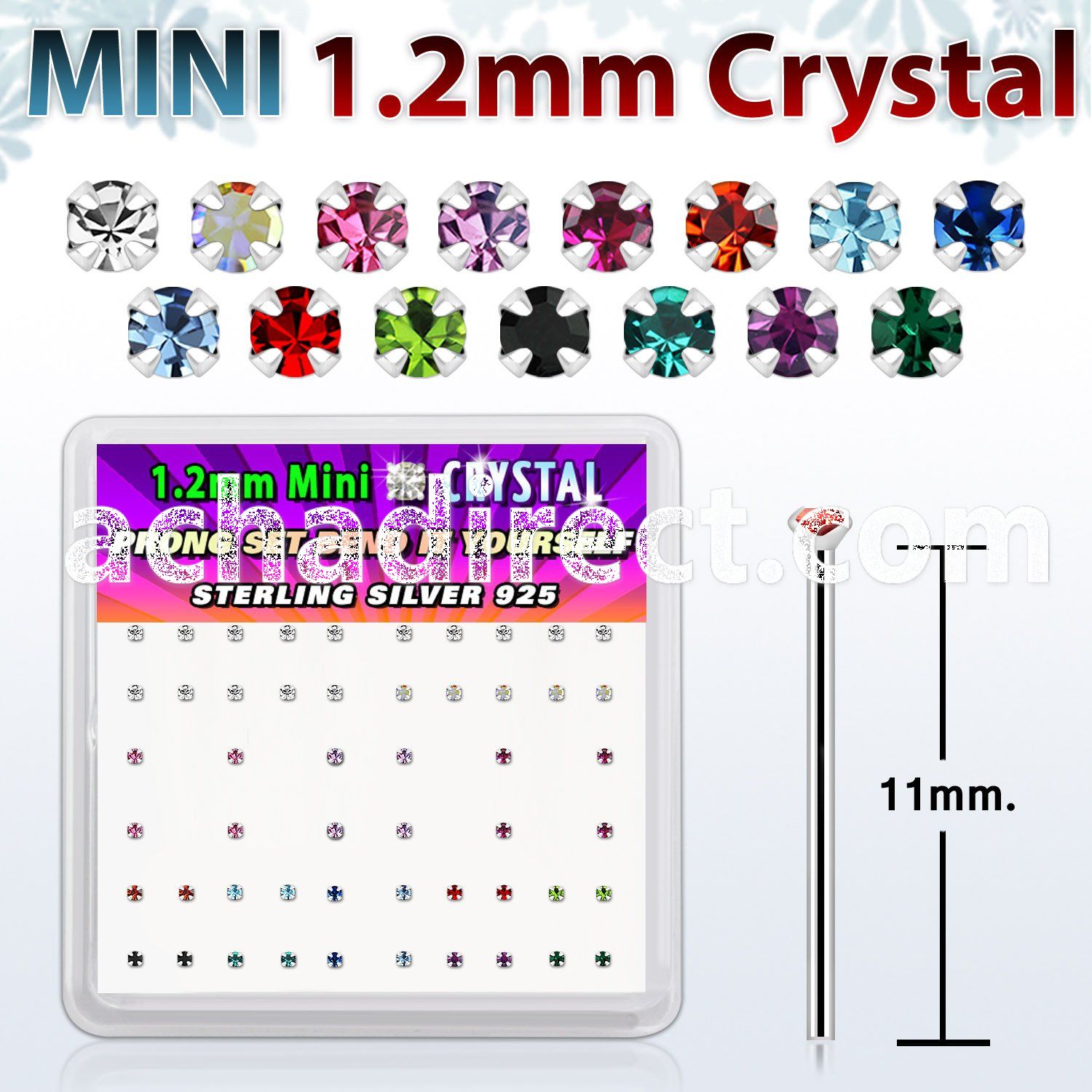 box silver bend it nose stud w 1.2mm prong set crystal