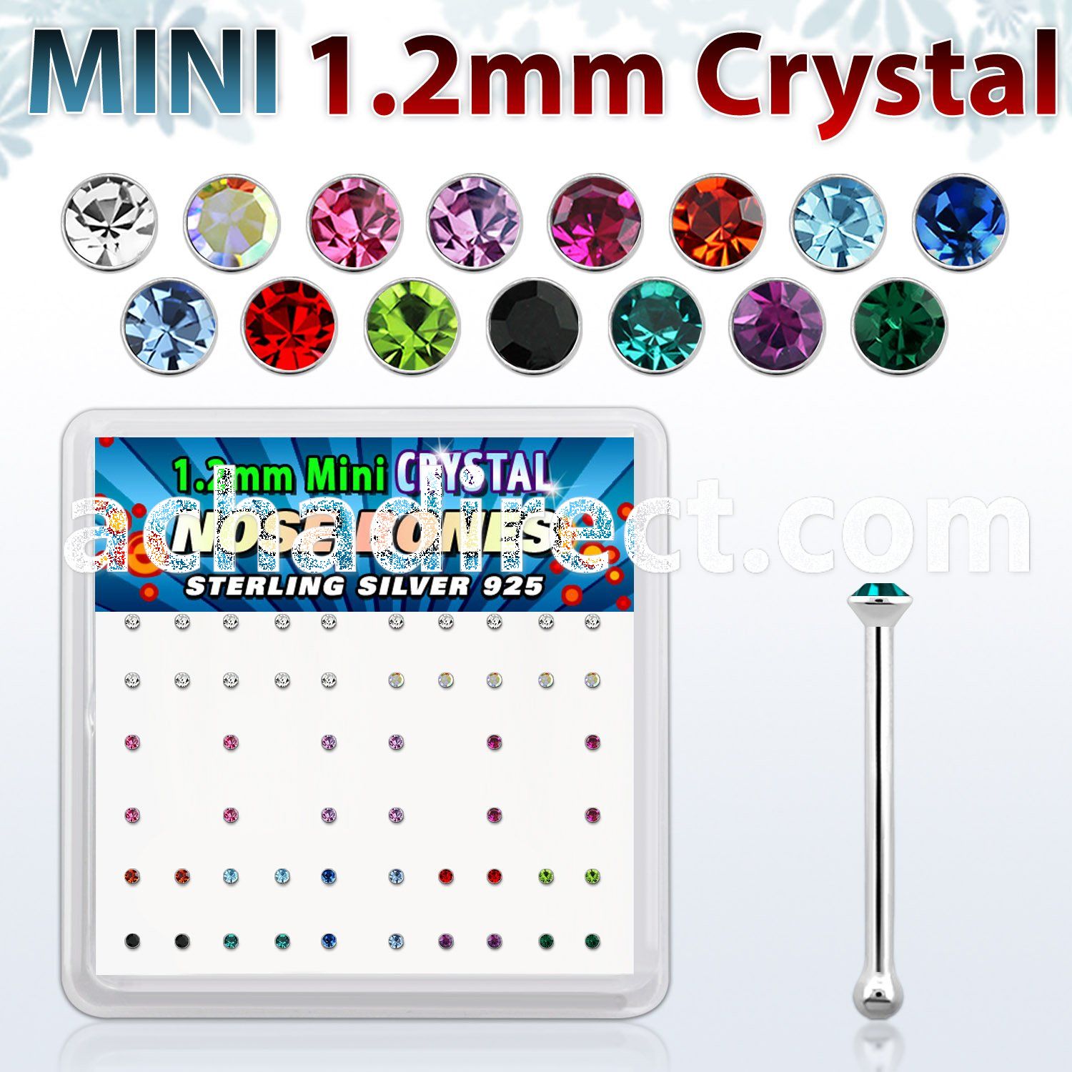box silver nose bones w 1.2mm color crystals