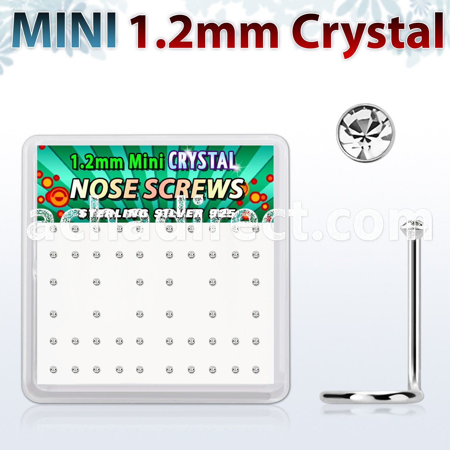 box silver nose scews w 1.2mm clear crystals