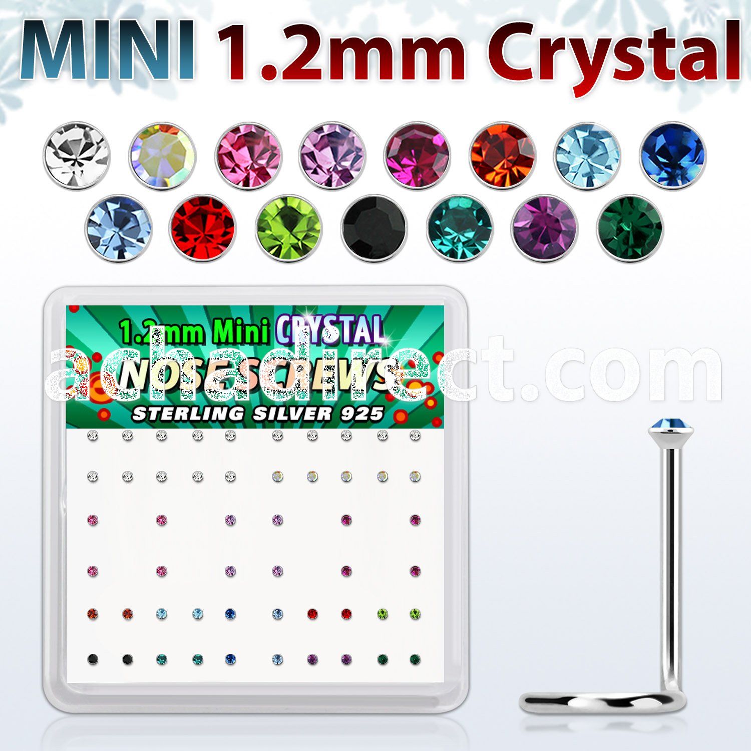 box silver nose scews w 1.2mm color crystals