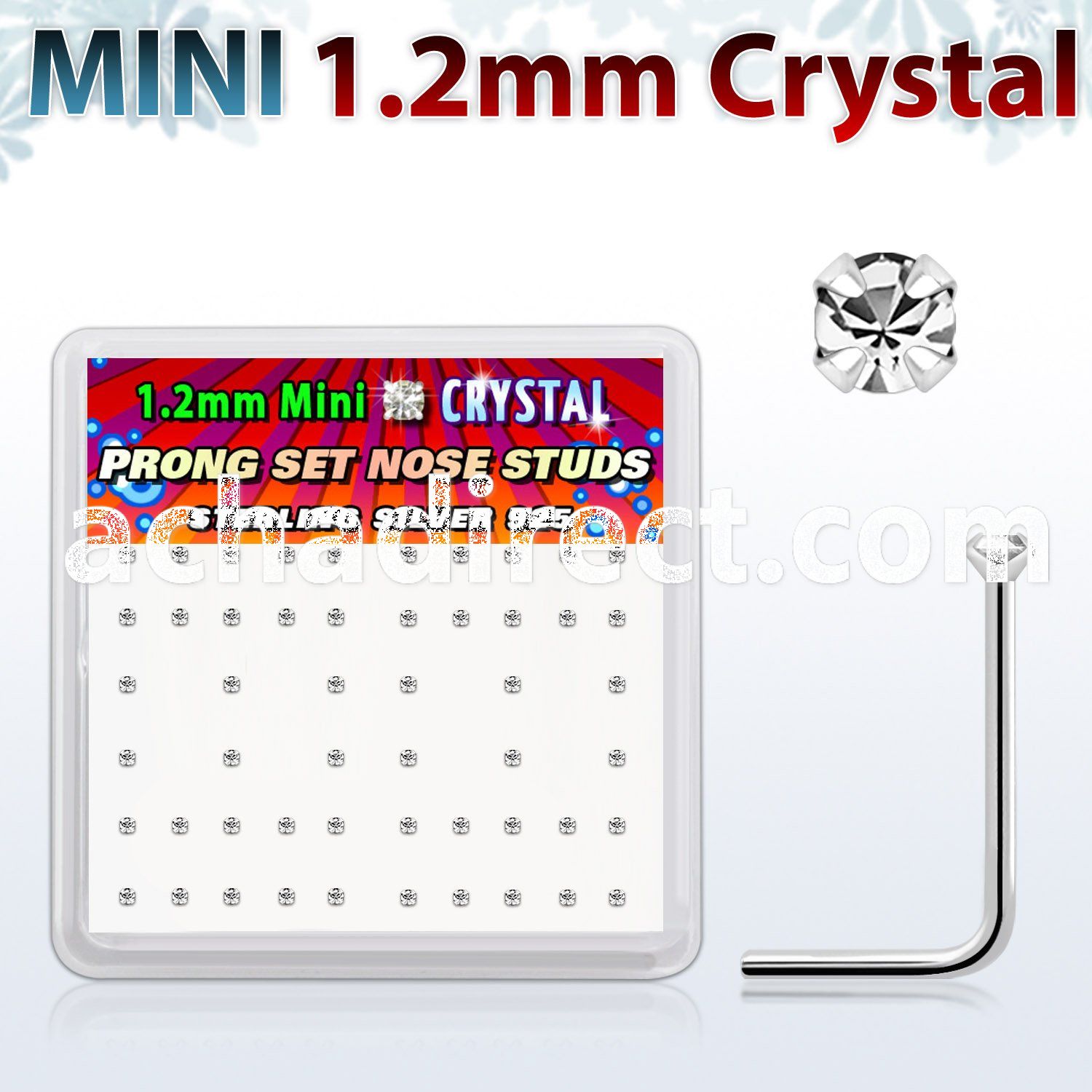 box silver nose studs w 1.2mm clear prong set crystals