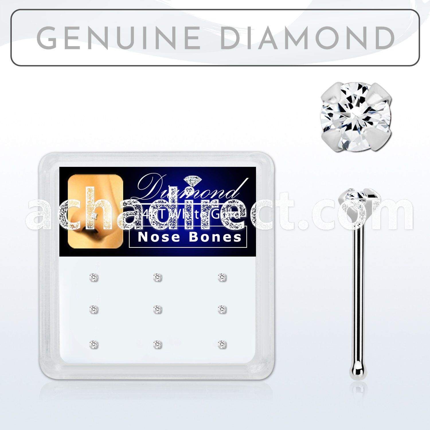 box w 12  white gold nose bones w 1.5 real diamonds