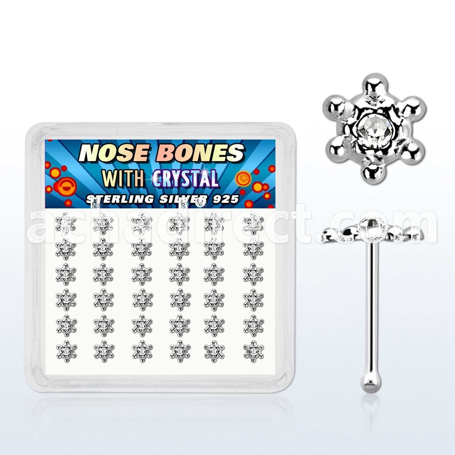 box w 36 silver nose bone w clear crystal david star top 