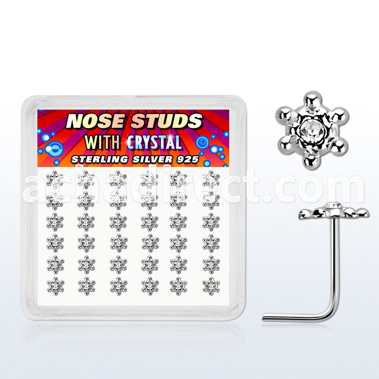 box w 36 silver nose studs w clear crystal david star top