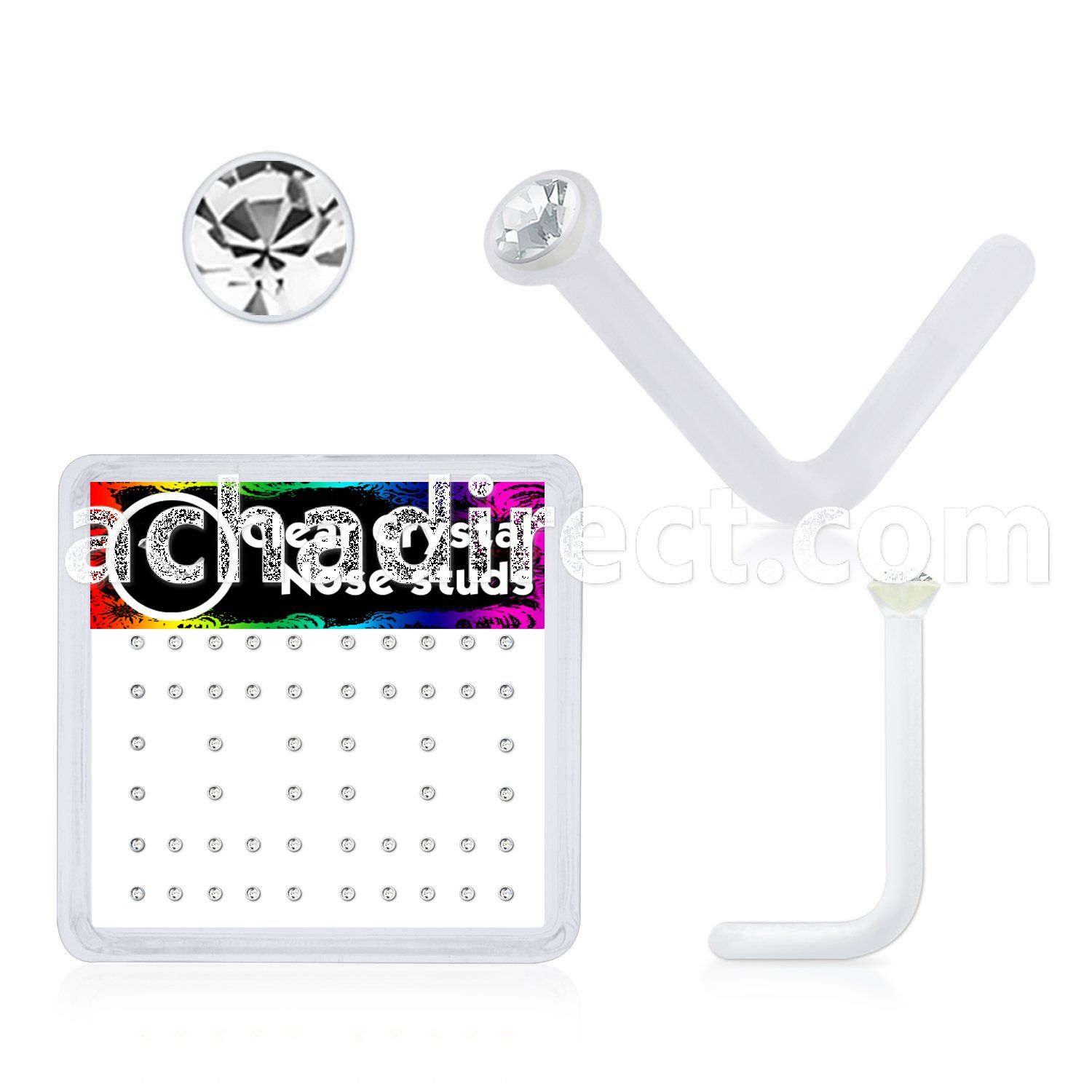 box w 52 acrylic nose studs w 1.5mm clear crystals