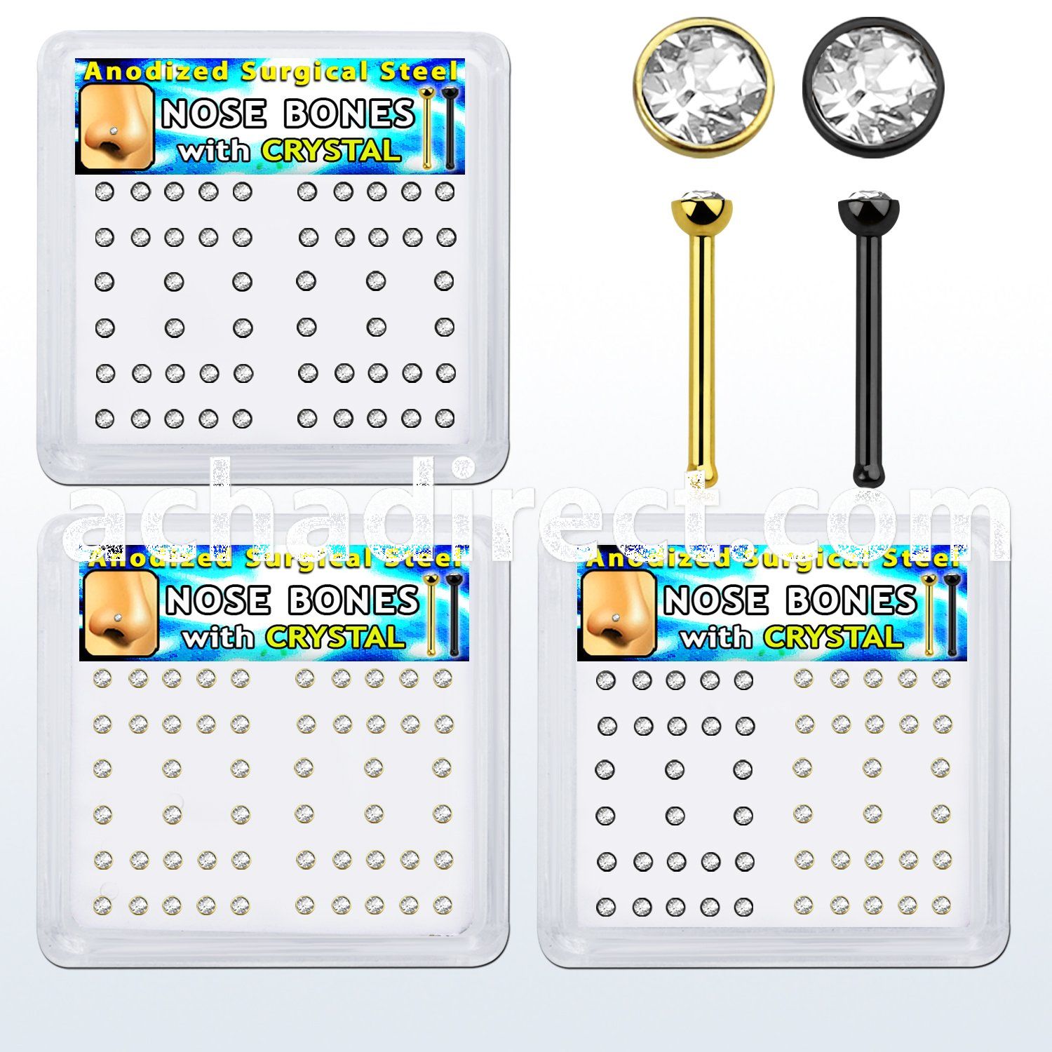 box w 52 anodized steel nose bone 0.8mm w 2mm crystal top