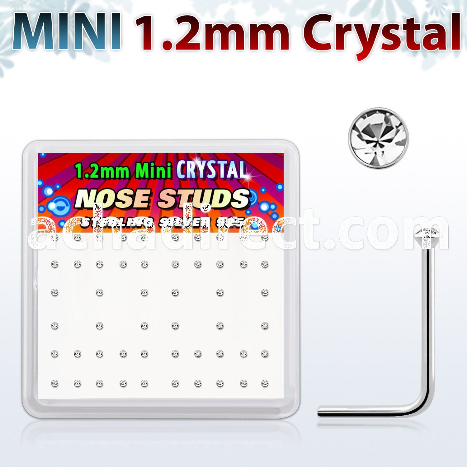 box w 52 pcs of silver nose studs w  1.2mm clear crystals