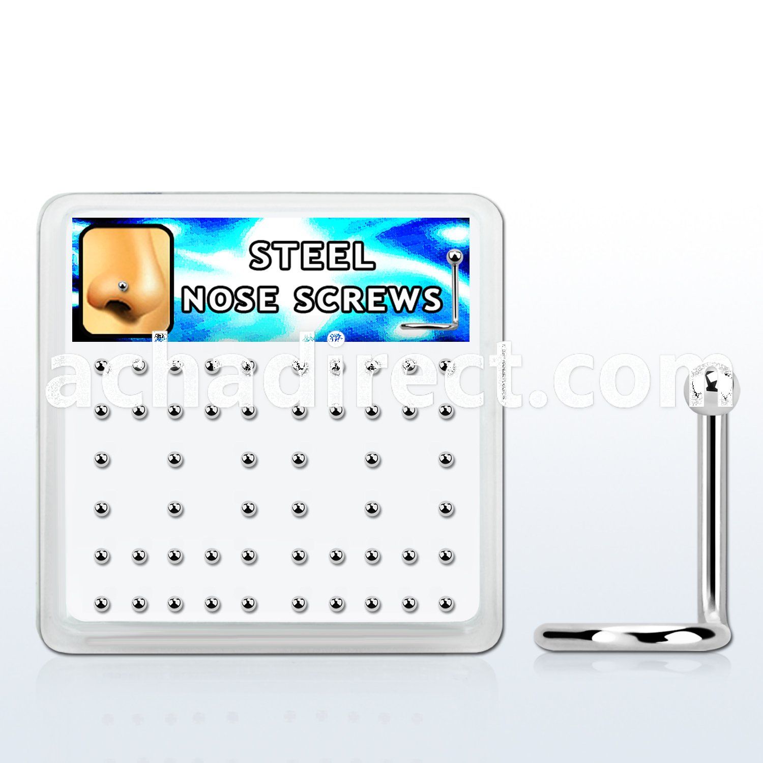 box w 52 steel nose screws, 18g w 2mm ball shaped top