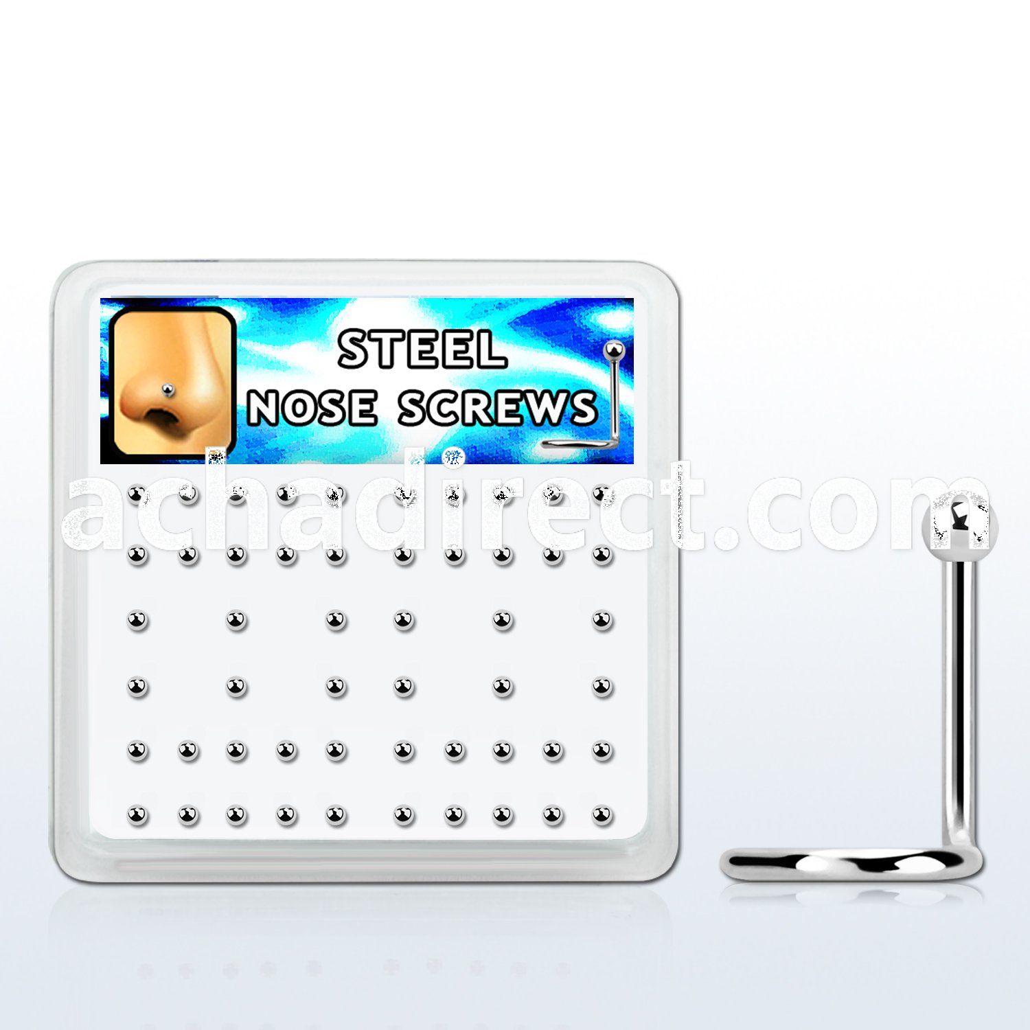 box w 52 steel nose screws, 20g w 2mm ball shaped top