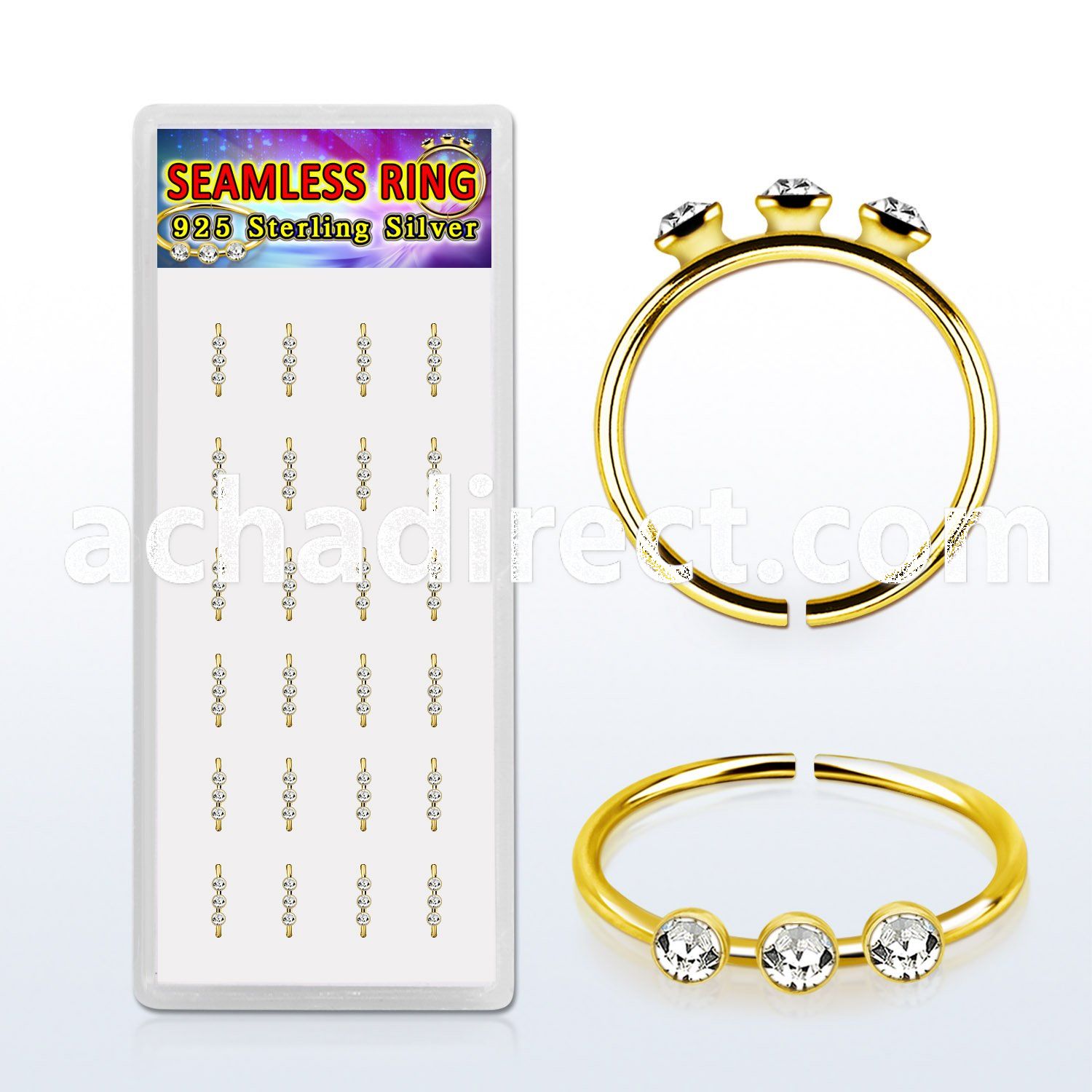 box w gold silver seamless nose hoop w 3 1.5mm crystal