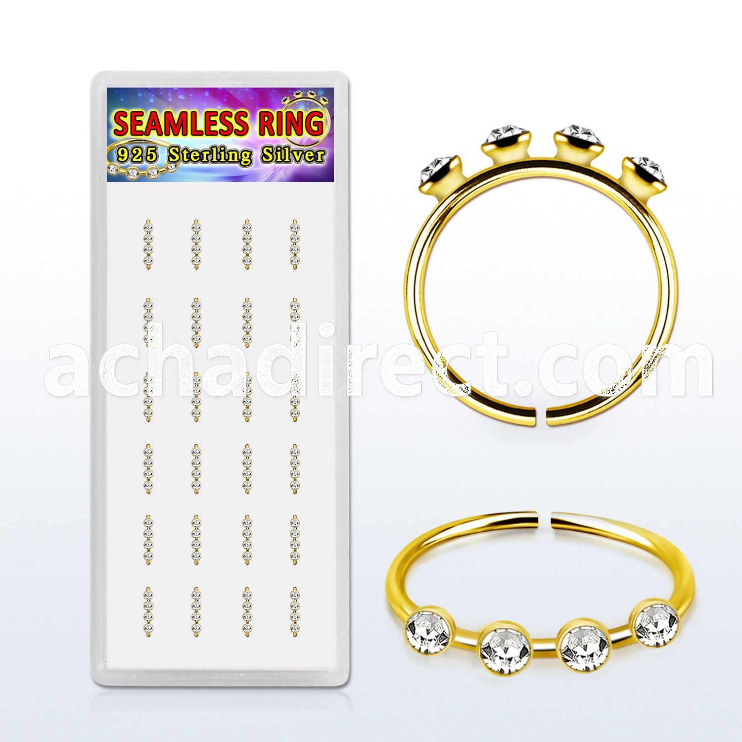 box w gold silver seamless nose hoop w 4 1.5mm crystal