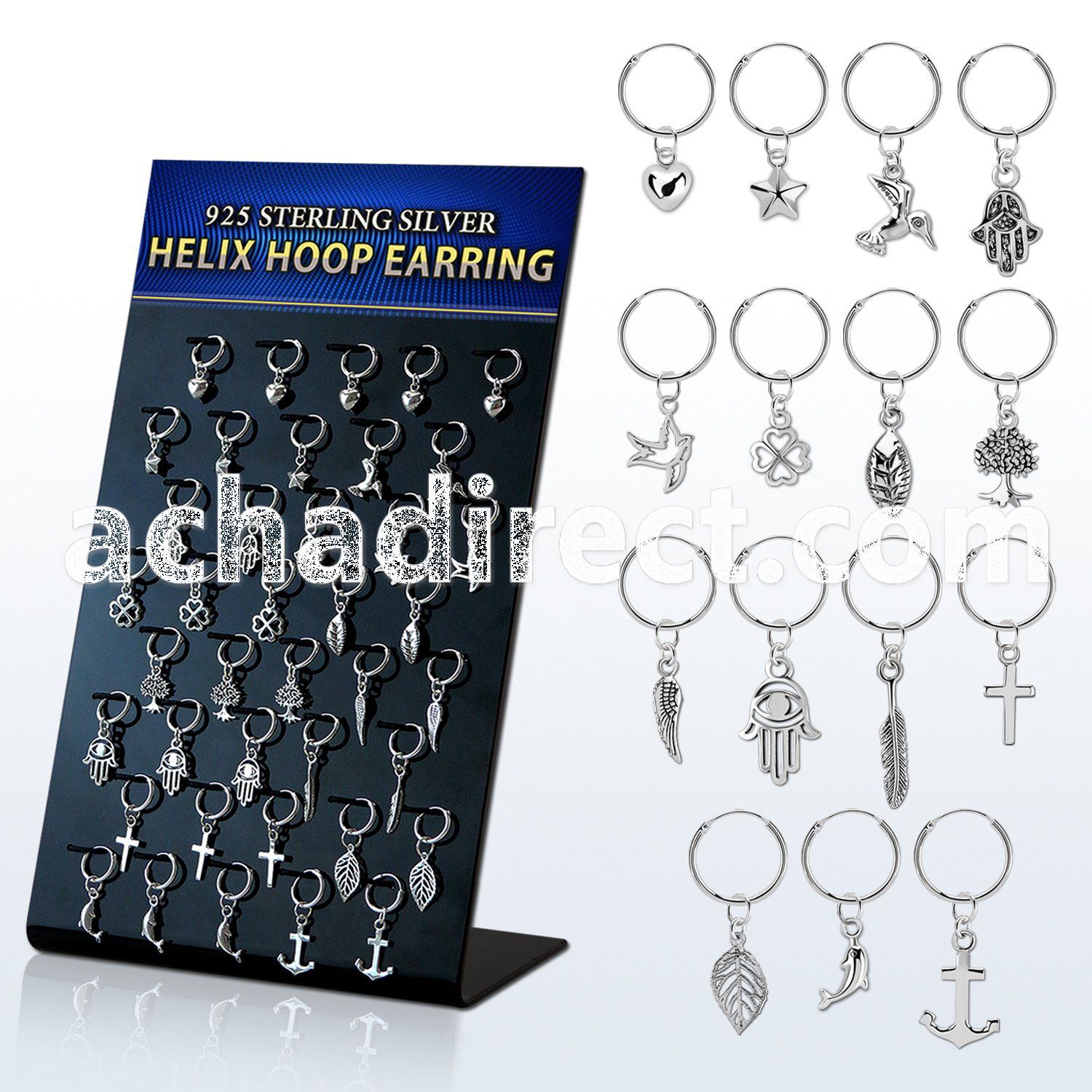 br610 board w silver helix hoop earrings 16g w assorted designs