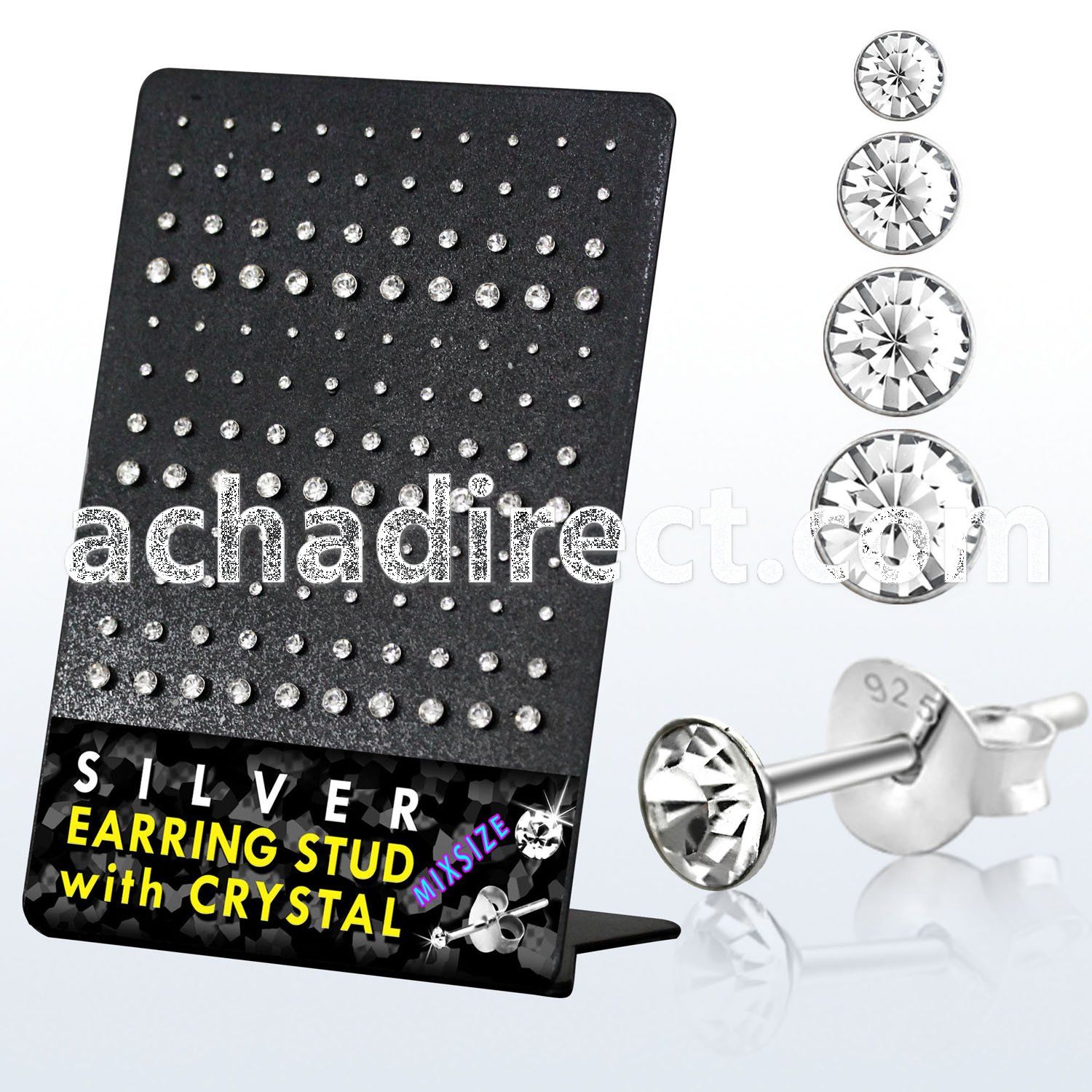br962 silver earstuds with 1 5mm 4mm round clear crystal top