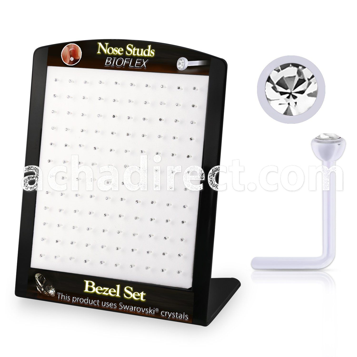 brac21 display w 120 bio  flex nose studs w 2mm clear crystal
