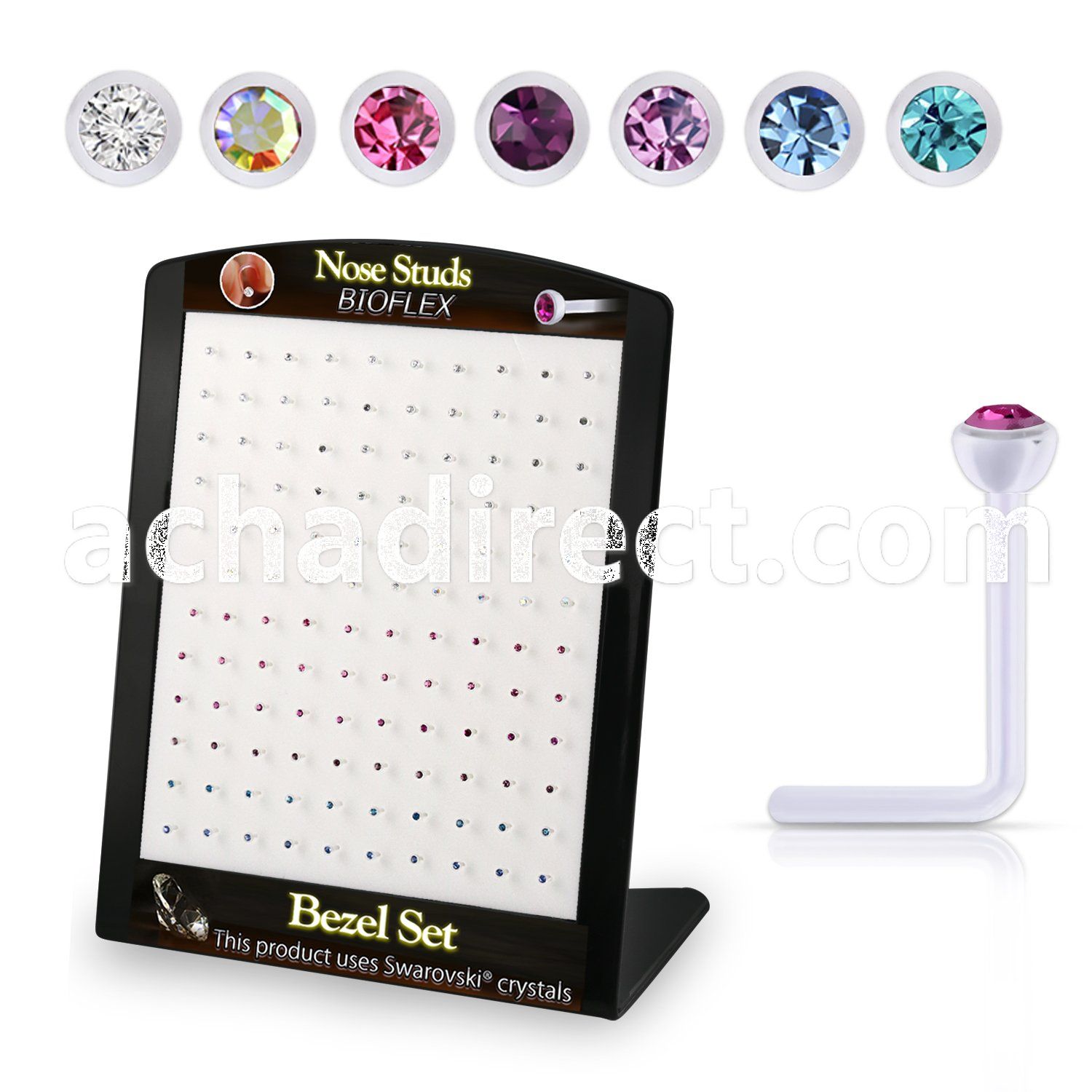 brac22 display w 120 bio  flex nose studs w 2mm crystals