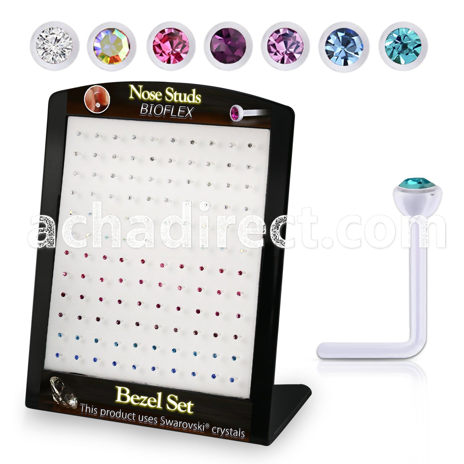 brac24 display w 120 bio  flex nose studs w 2.5mm crystals