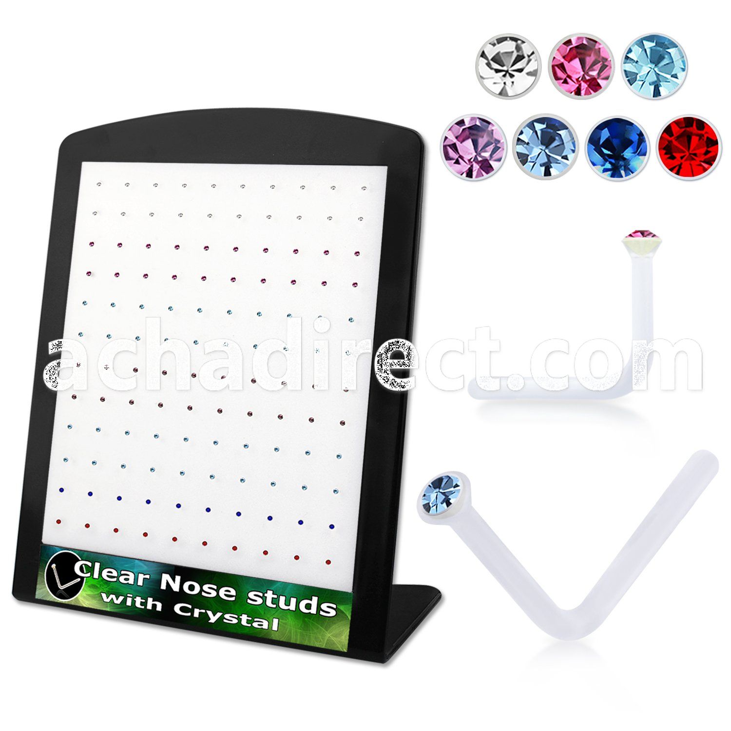 brac4 clear acrylic nose stud w assorted colored crystal top