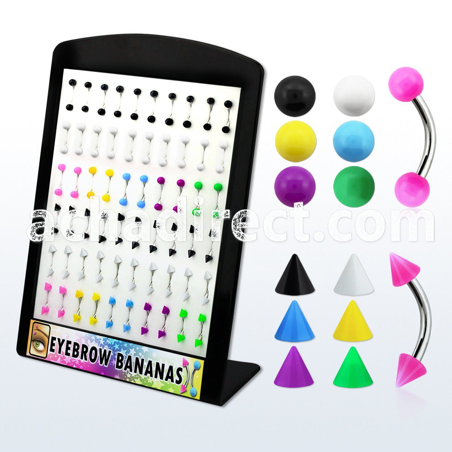 brbjmx1 316l steel eyebrow banana w acrylic solid colored ball