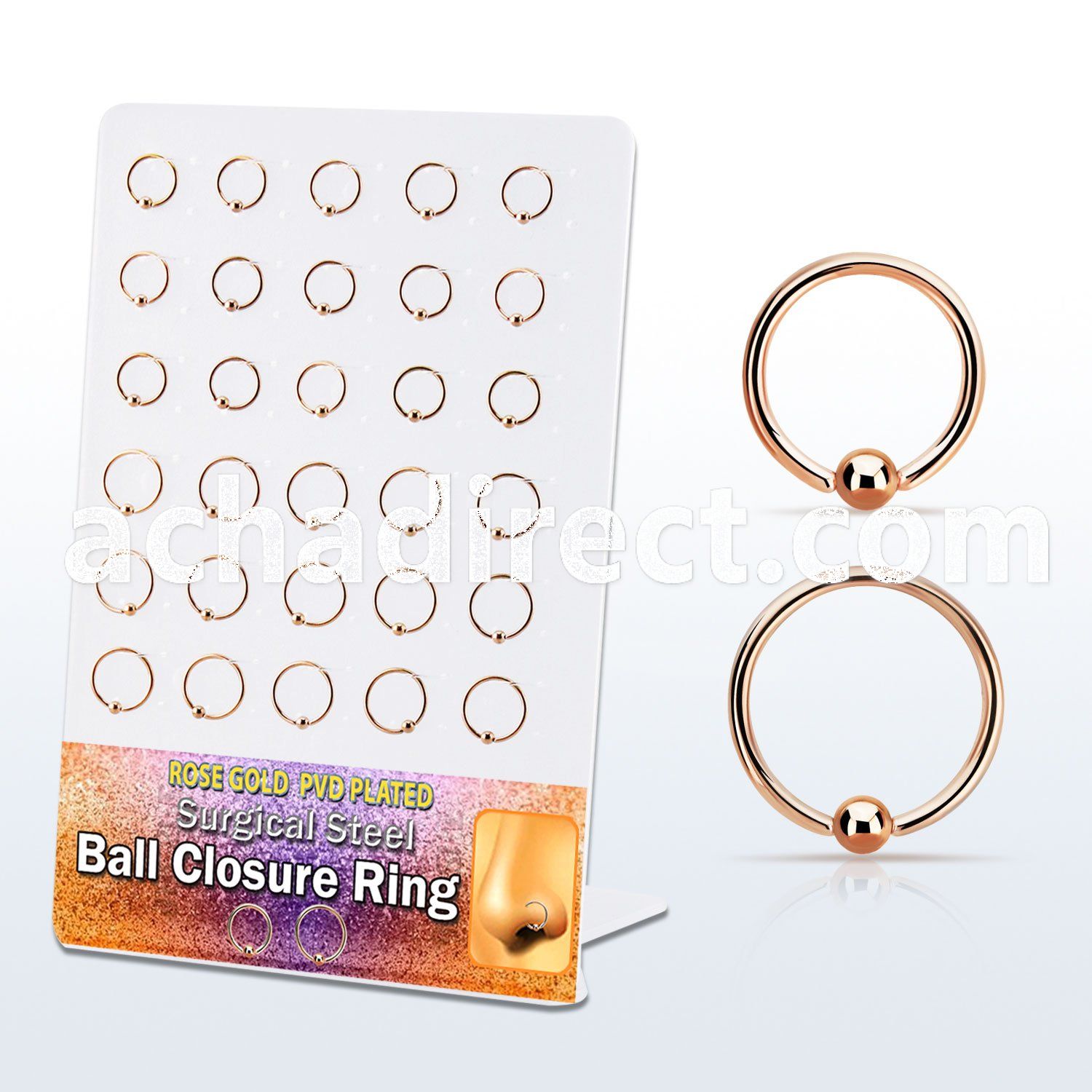 brcrt2 board w rose gold plated steel ball closure rings