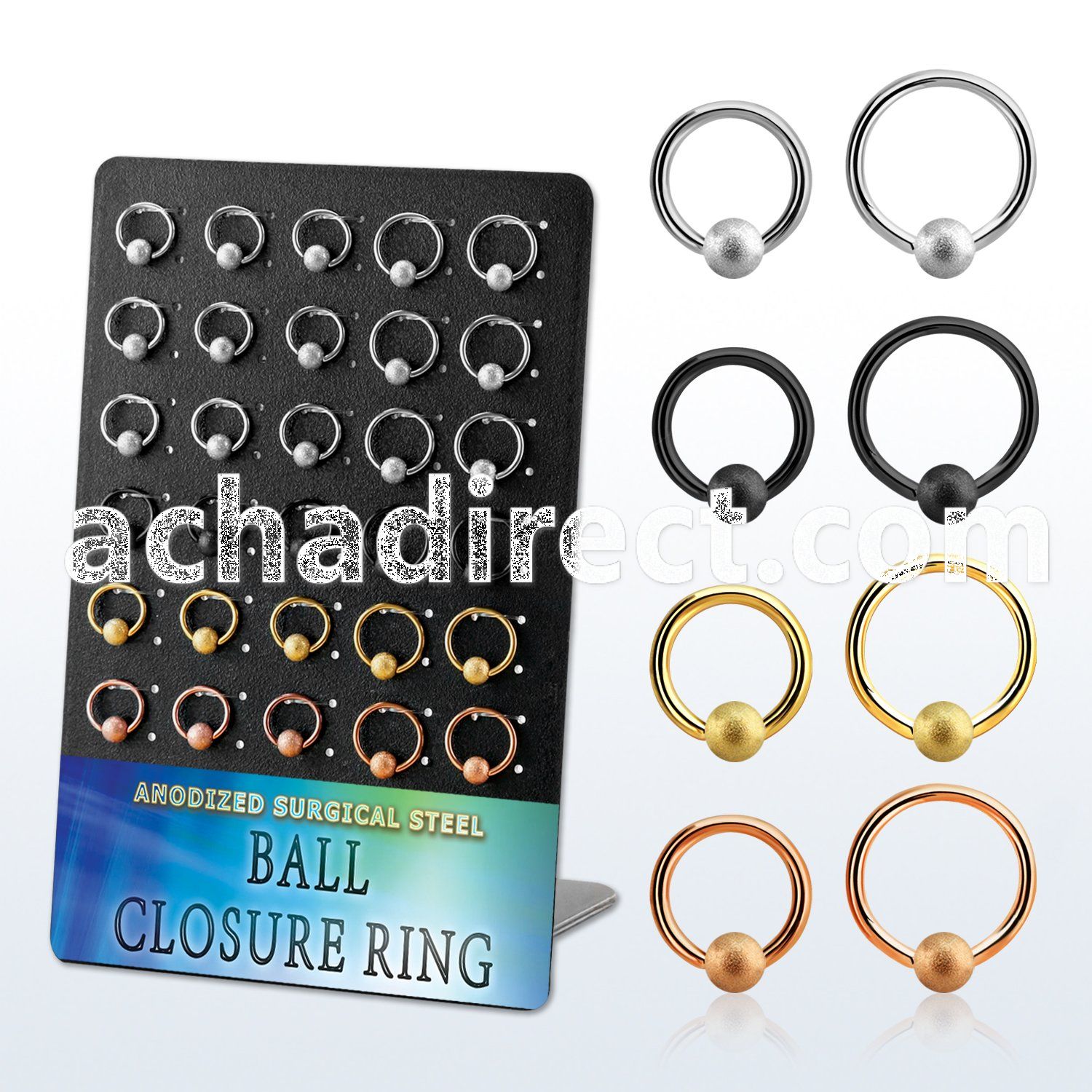brcrt5 board w anodized steel ball closure rings 16g w 5mm ball