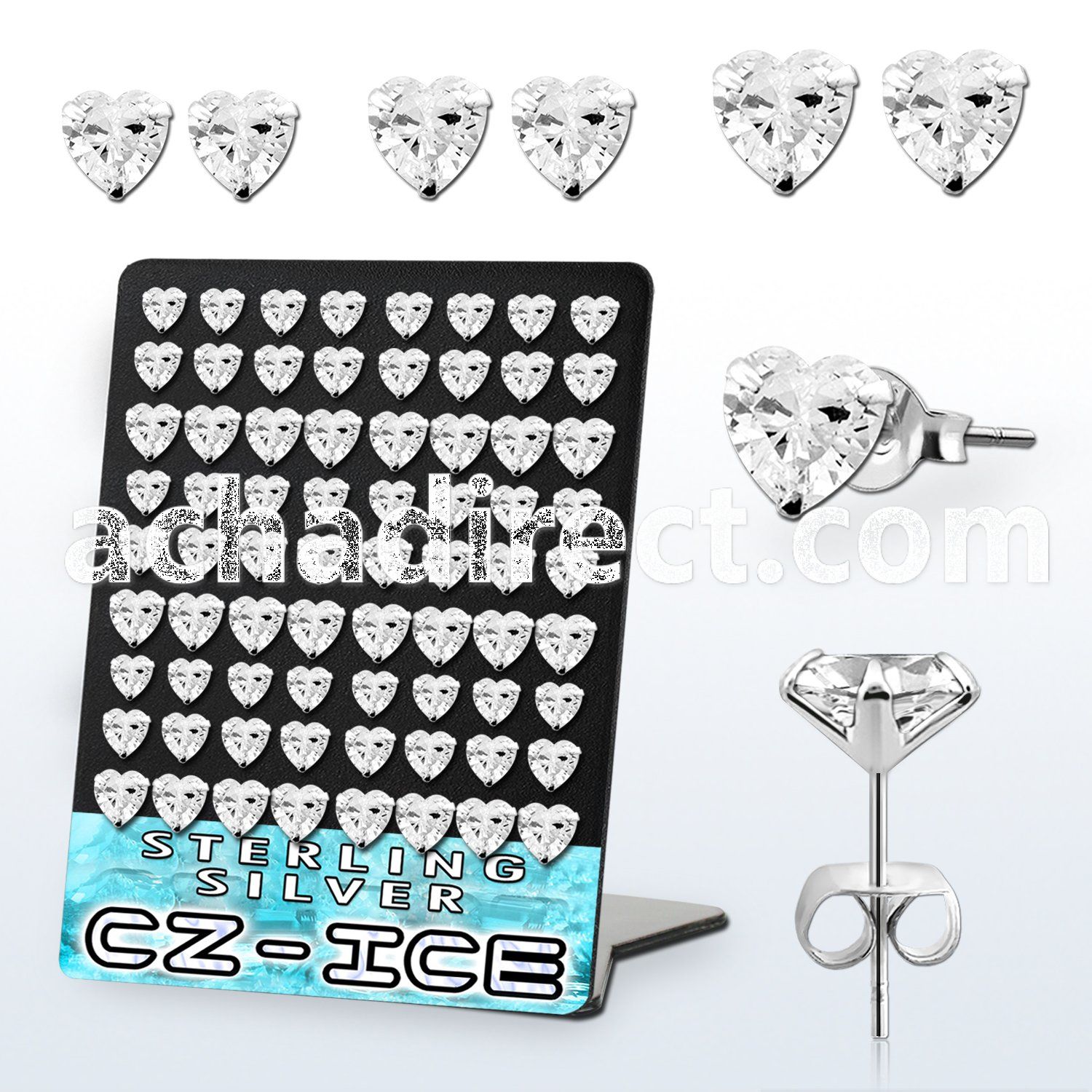 brczht silver ear stud with 6 8mm prong set heart cz stone