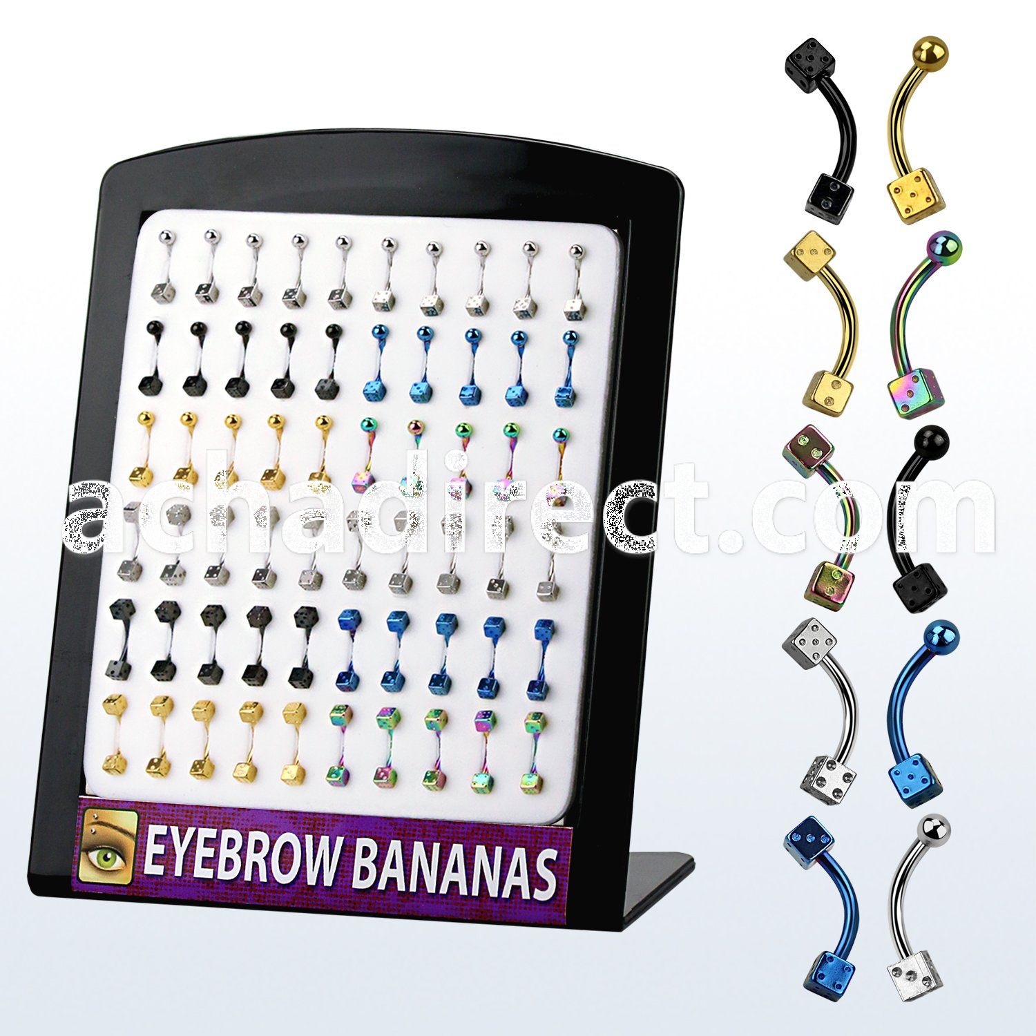 bredi anodized 316l steel eyebrow banana with 3mm dice