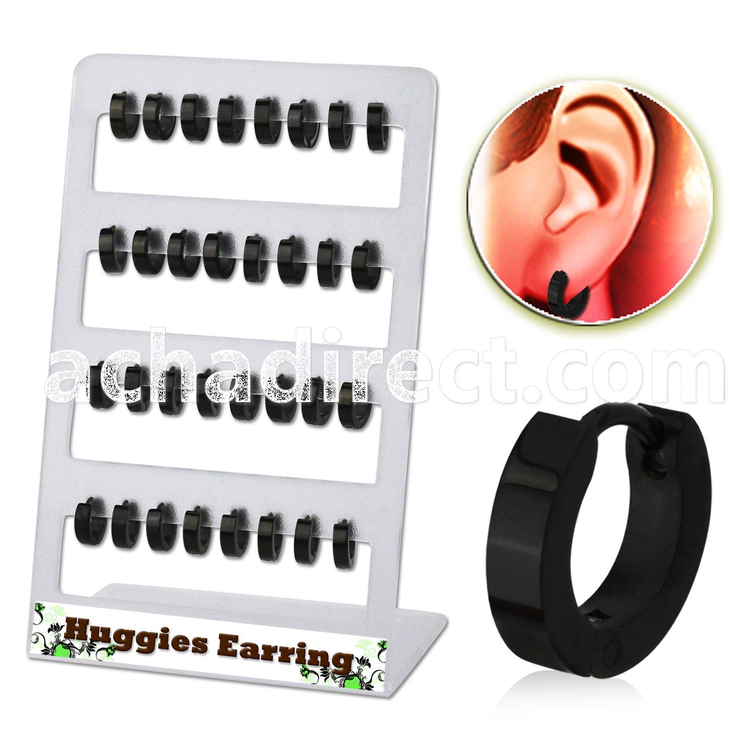 brer29 display w 32 pcs. of black 316l steel helix huggie