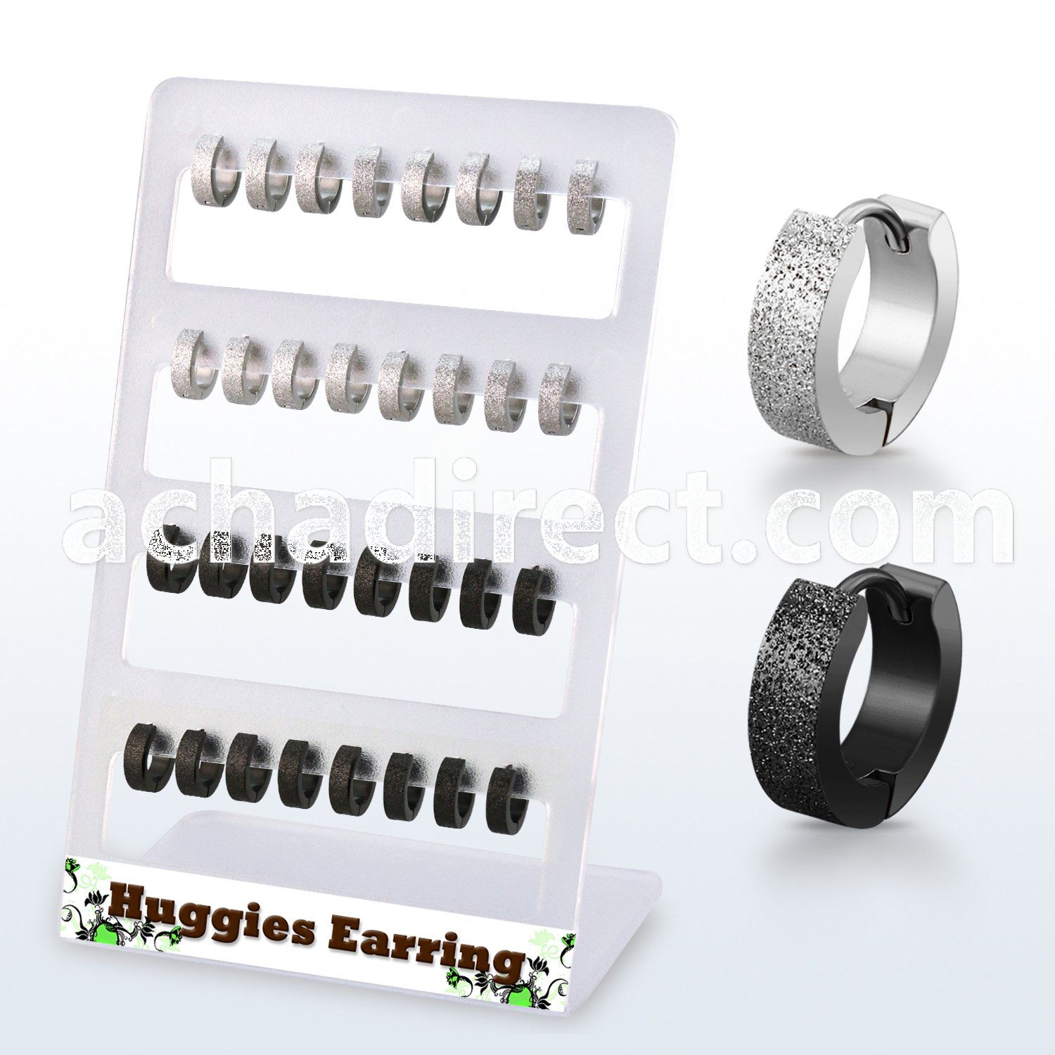 brer30 display w stainless steel huggie w a frosted effect