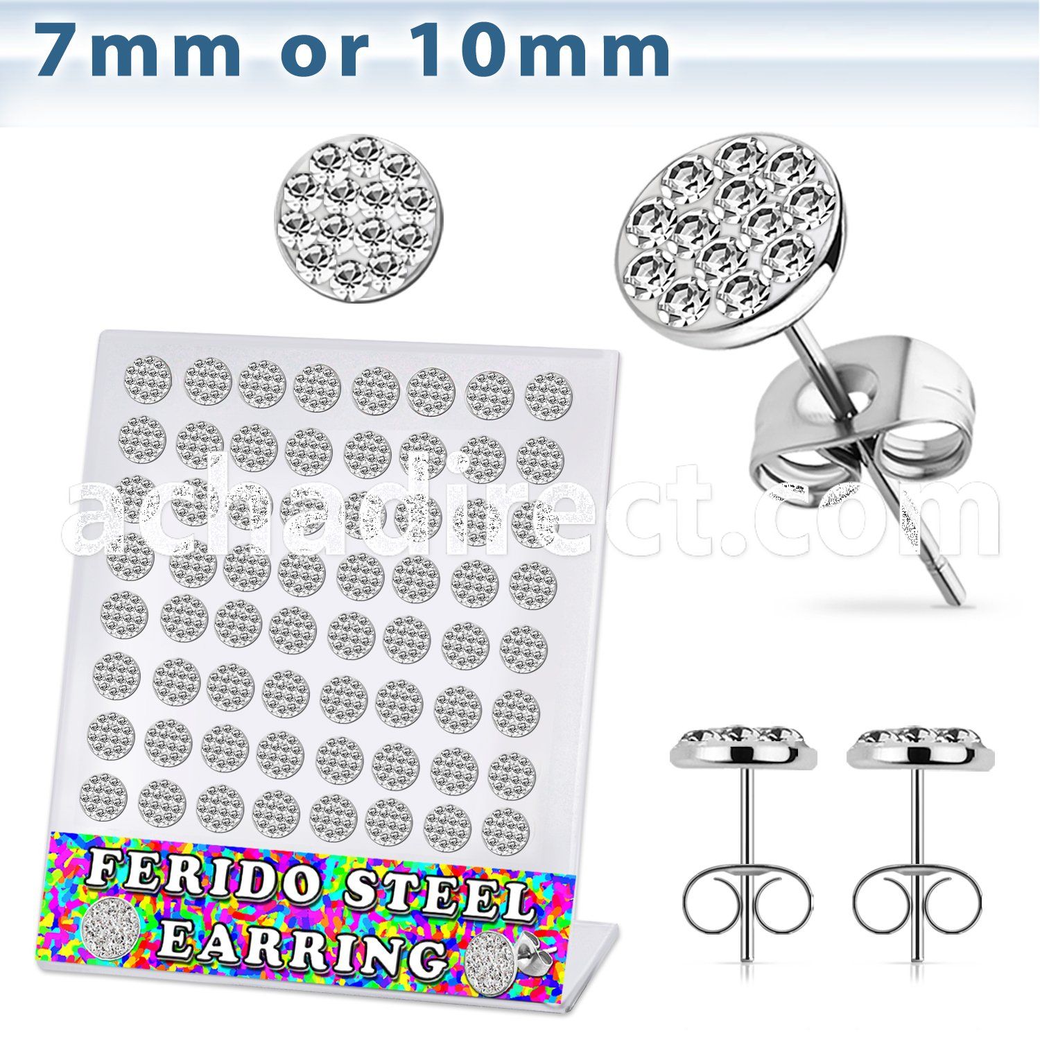 brerfr2 316l steel earring with clear ferido glued crystal