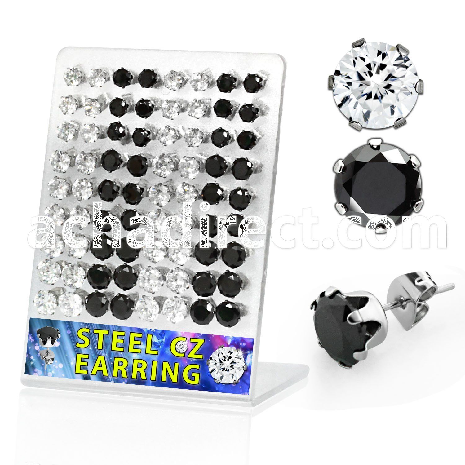 brescz4 316l steel earring stud with round prong cz stone
