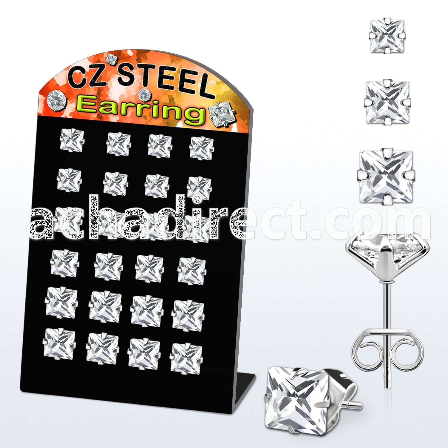 bresq 12 pcs stainless steel earring stud with clear prong cz