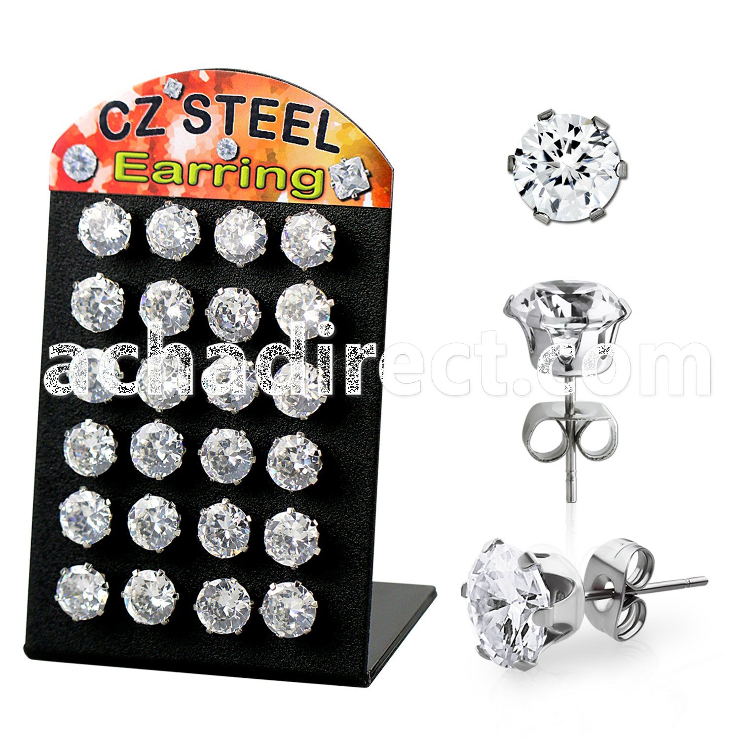 bresz9 stainless steel earring stud with 3 5mm prong cz stone