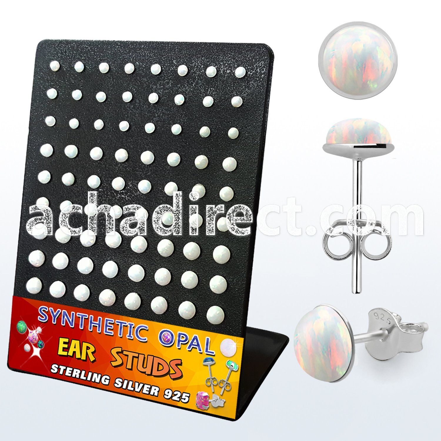 brevo1 board w siver ear studs w white synthetic opals