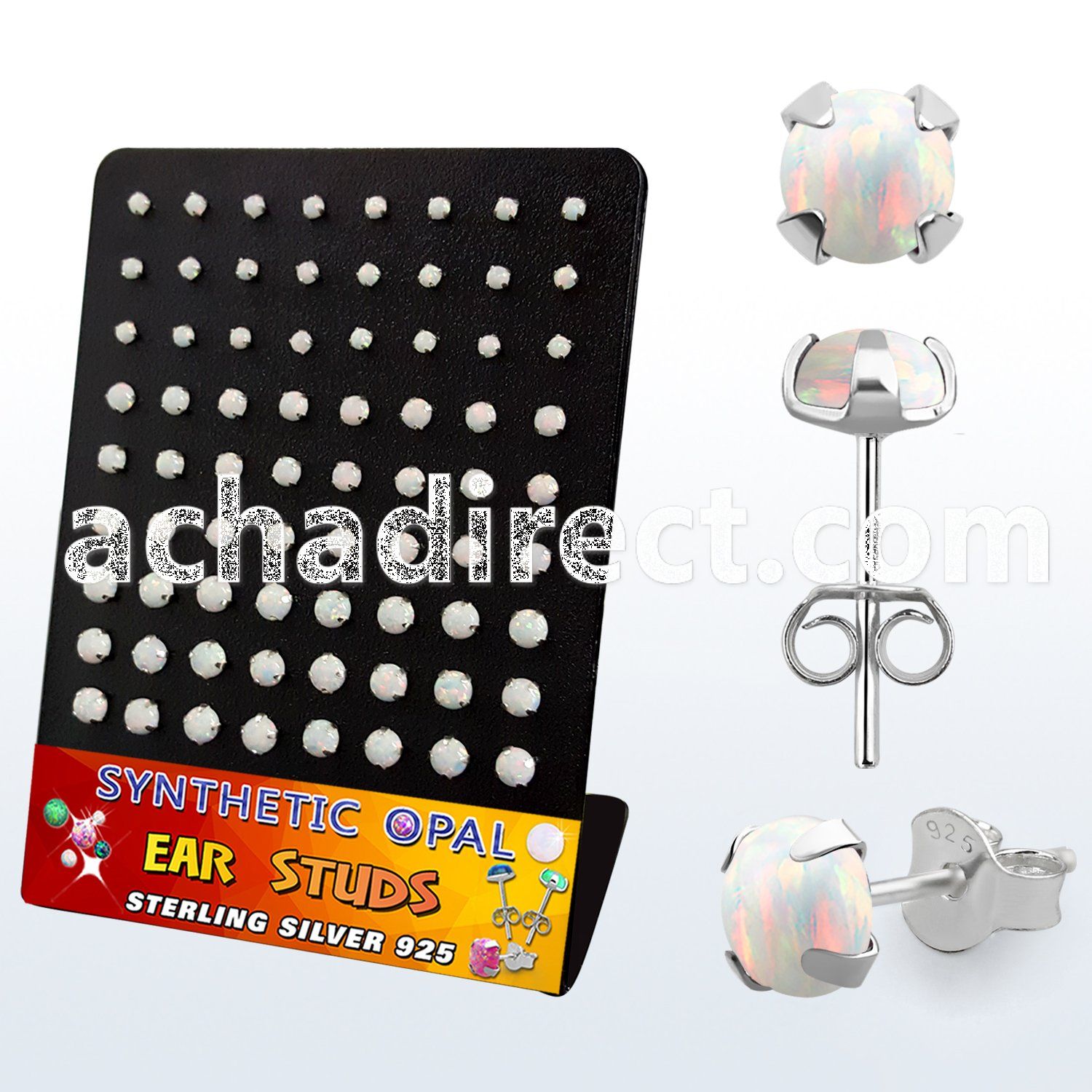 brevpo1 board w silver ear studs w prong set synthetic opal tops