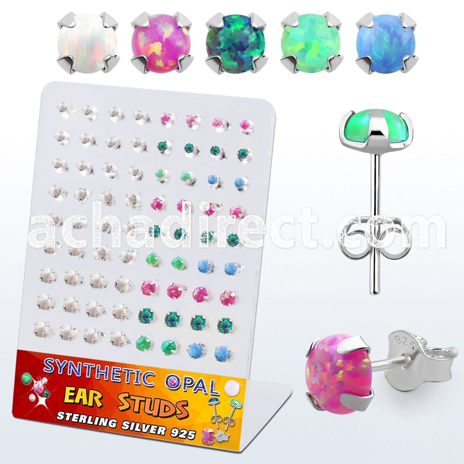 brevpo2 board w silver ear studs w mix prong set synthetic opal