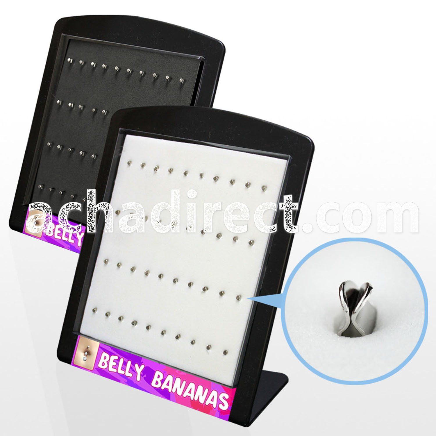 brey3 display w black and white foam clips for belly banana