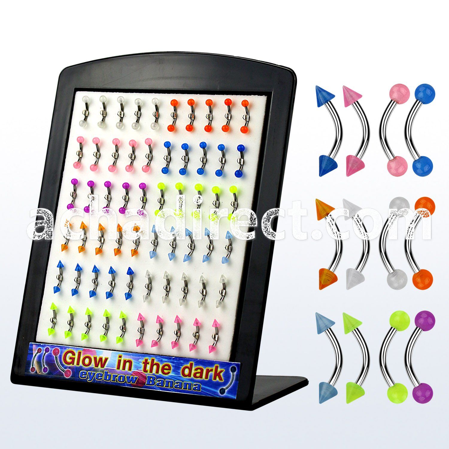 brgl3 316l steel eyebrow banana with luminous ball cone