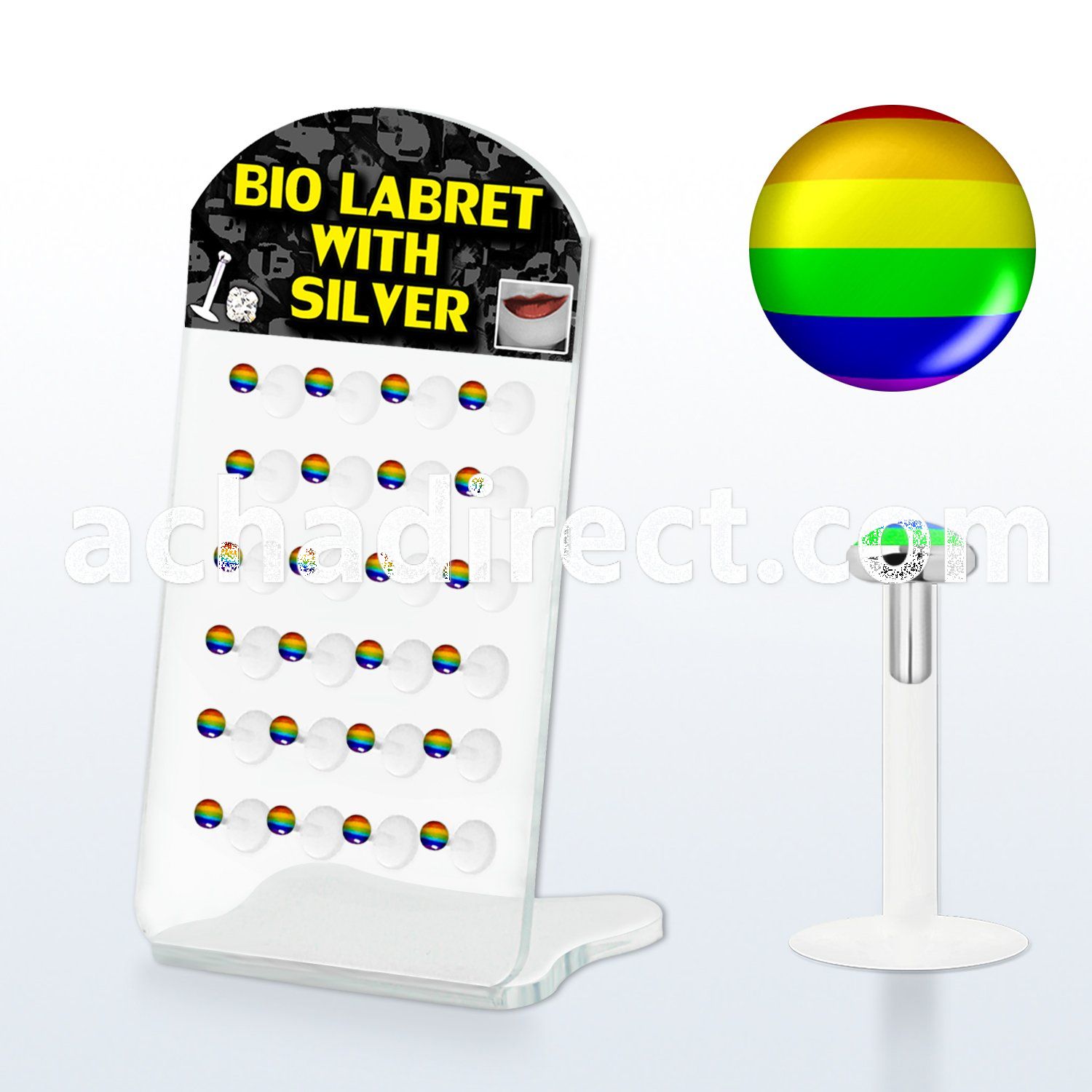 brlbi25 bioflex labret with flat silver top w gay pride