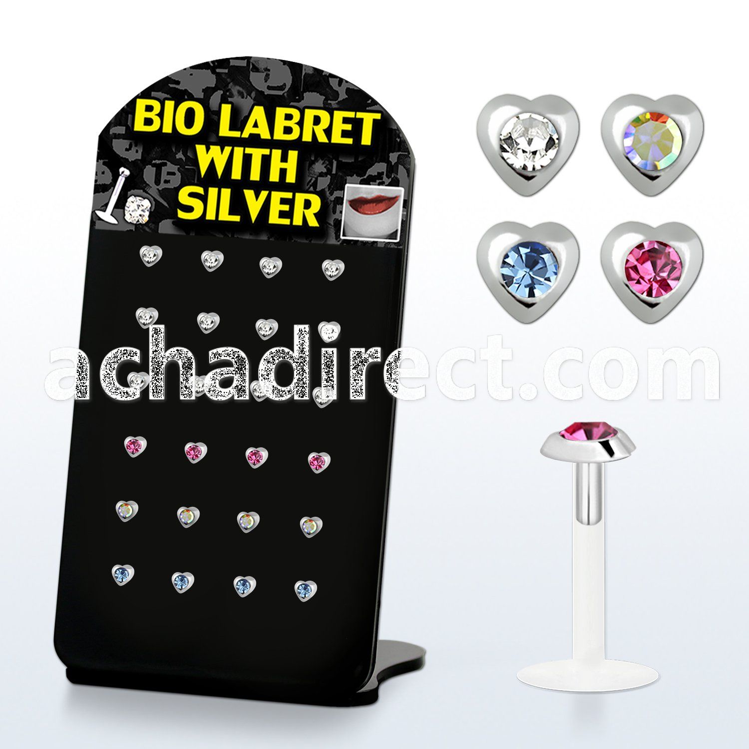 brlbi9 bioflex labret with silver heart crystal top