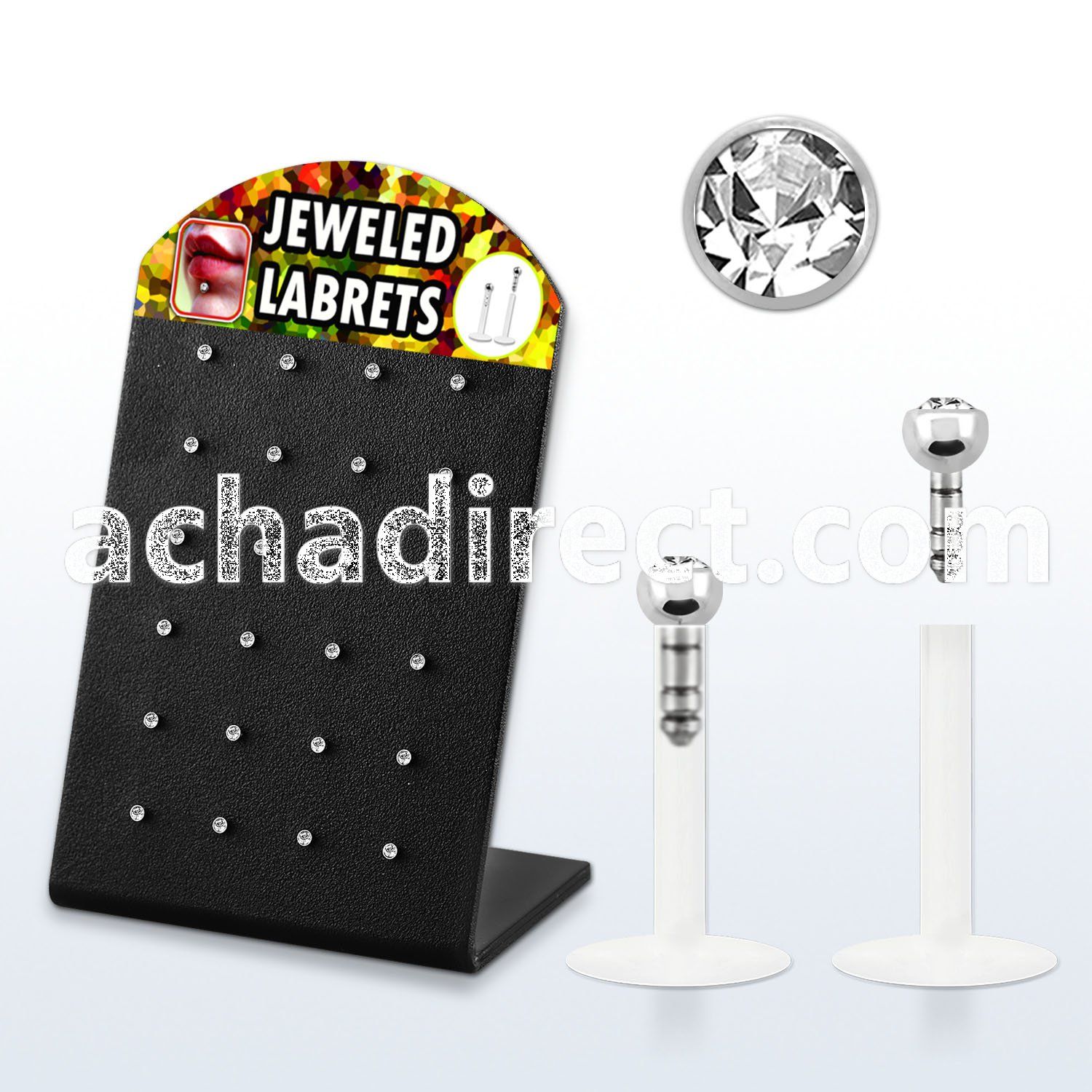 brlbic bioflex labret with ball 316l steel top w clear crystal