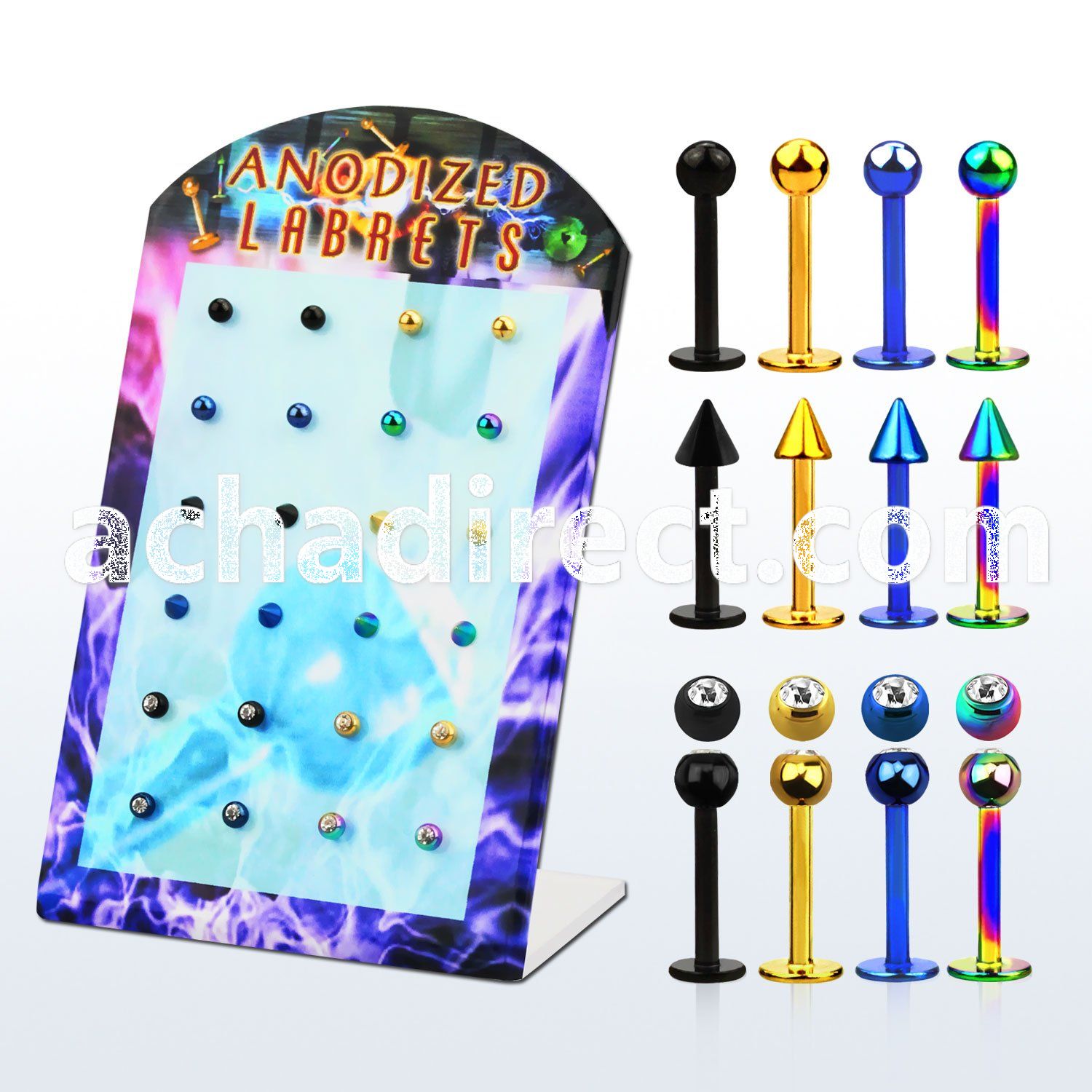 brlbt anodized 316l steel labret w 3mm ball cone jewel ball